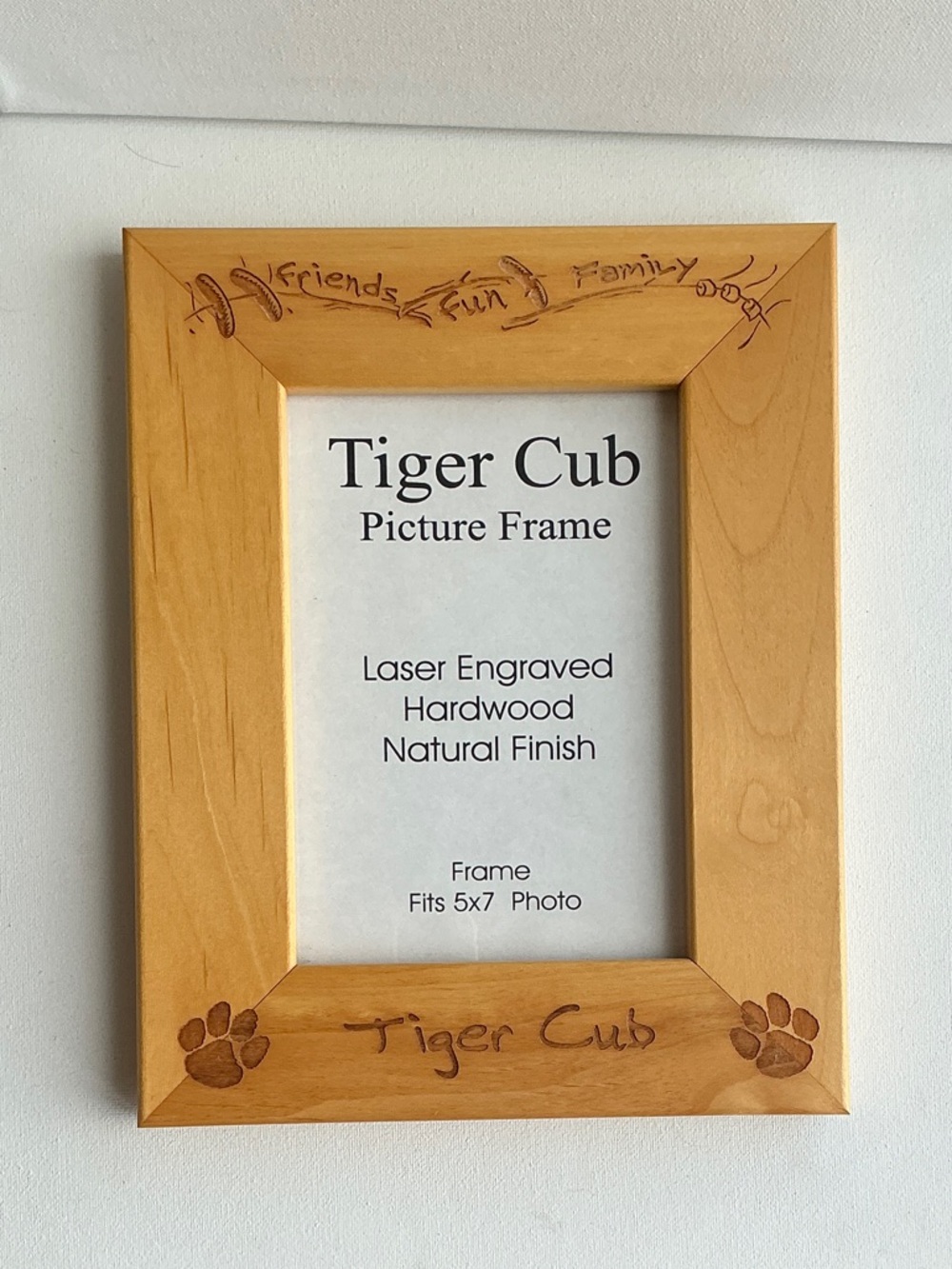 Tiger Cub Boy Scout Laser Engraved Hardwood Picture Frame - Natural Finish